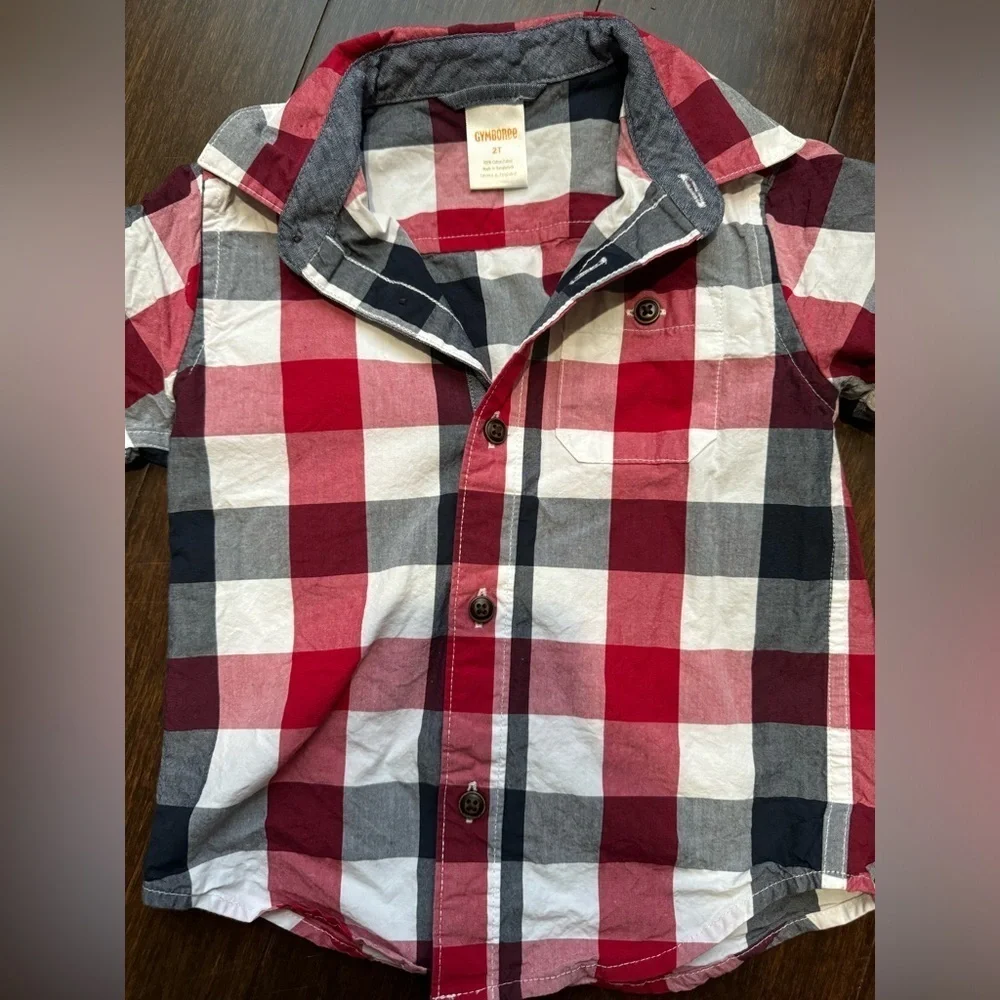 Gymboree American Cutie Gingham Button Up Shirt and Cuff Pull on Shorts